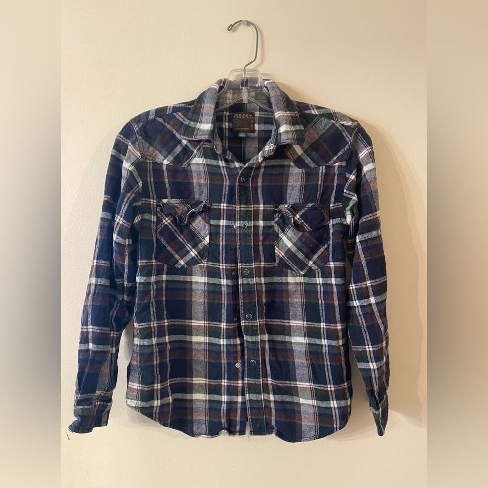 Roper Pearl Snap Boys L Flannel Shirt Western Plaid Long Sleeve Button Up Shirt